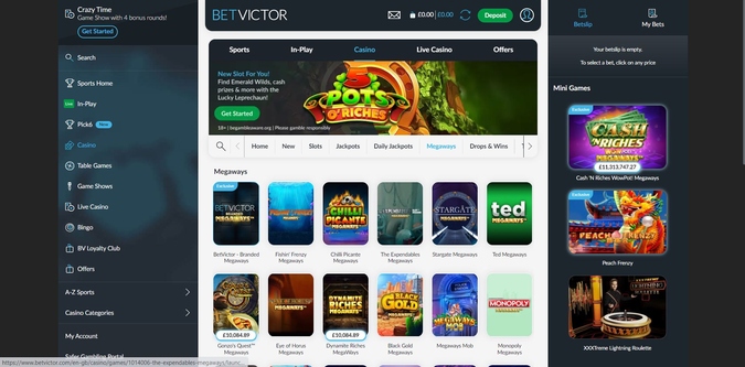 BetVictor Casino Home Page