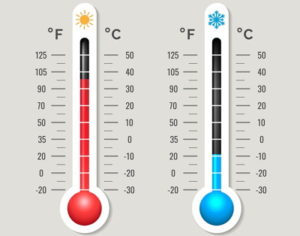 hot temperature and cold temperature on a thermometer